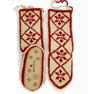 Woolrich Chalet Sock Slipper Knit Warm Fair Isle Leather Sole Womens Size L 9-11